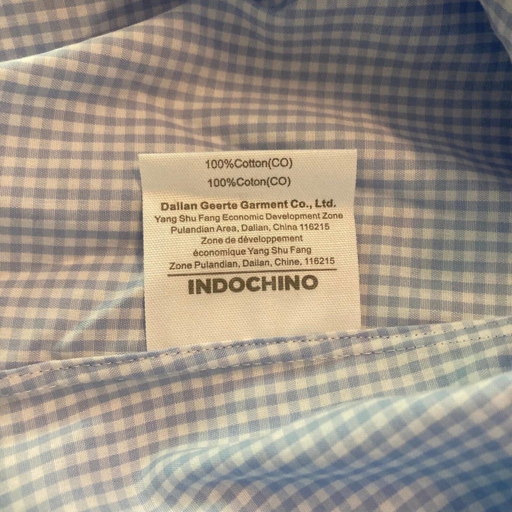 Indochino Shirt Mens Sz M Blue Gingham Cotton Slim Fit‎ Logo Button Up Collared - Picture 7 of 11